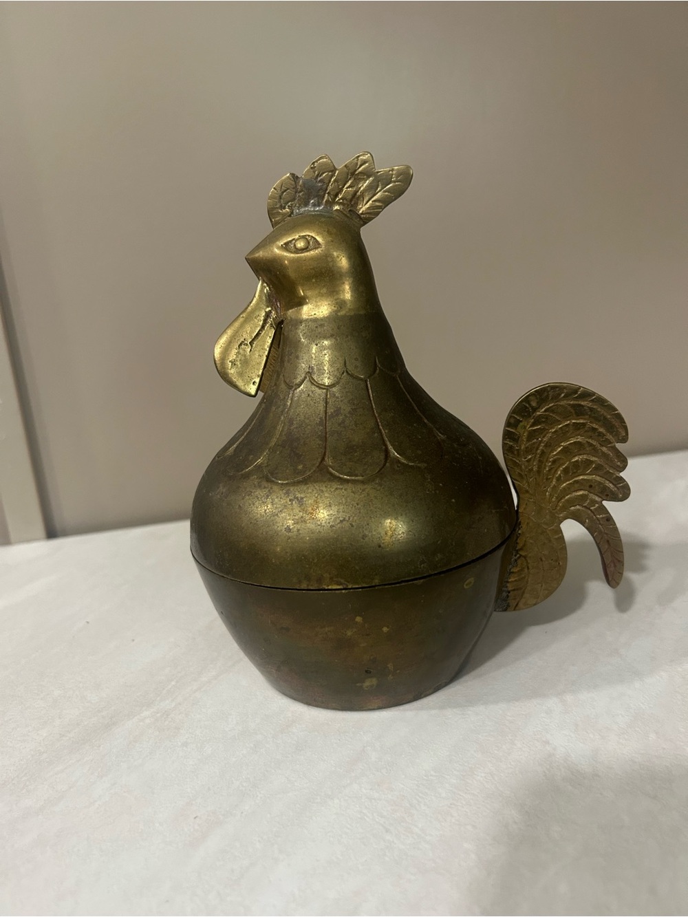 Brass Rooster Decorative Trinket Box - Gold Tone